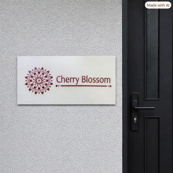Cherry Blossom White Acrylic Nameplate 1