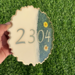 Decorative Blossom Flower Ivory Color Resin Numberplate 1