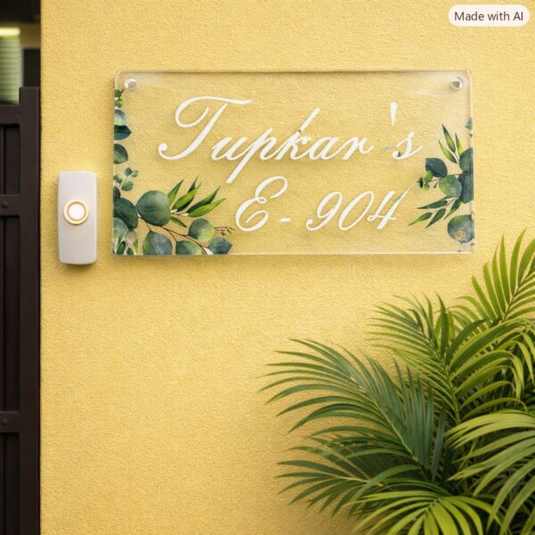 Floral Design Transparent Acrylic Nameplate