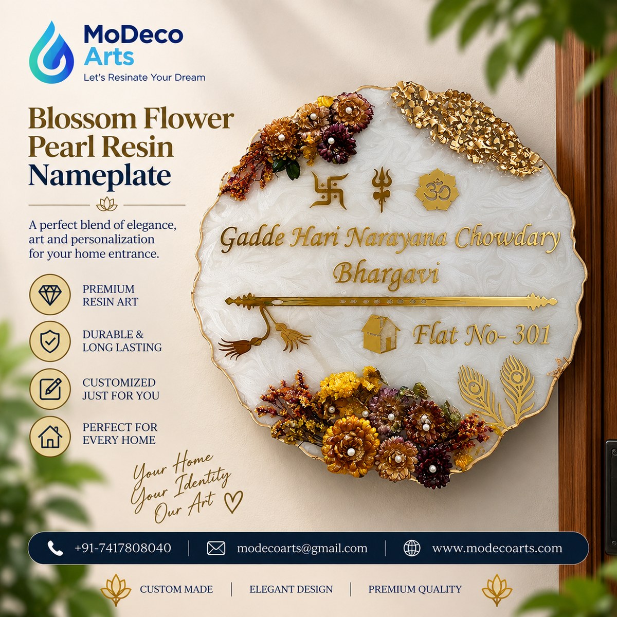 Flower Pearl Resin Nameplate