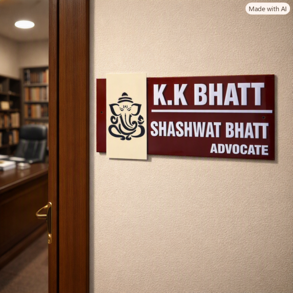 Ganesha Printed Brown Acrylic Advocate Nameplate