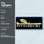 Krishna Theme Black Acrylic Nameplate 3