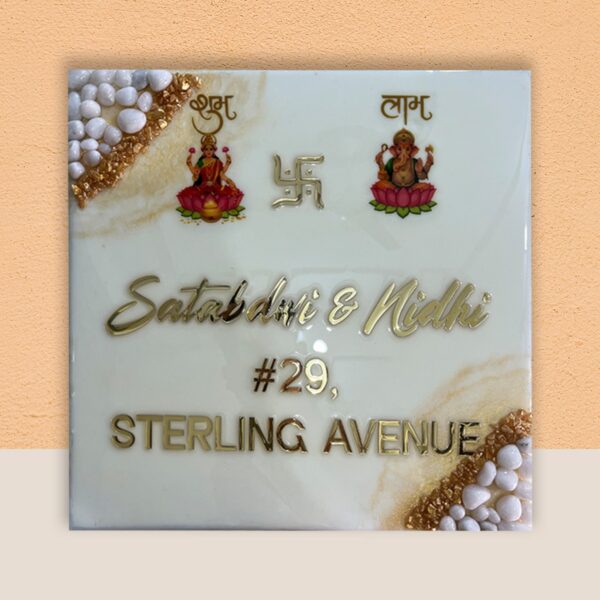 Laxmi Ganesha off White Resin Nameplate 1