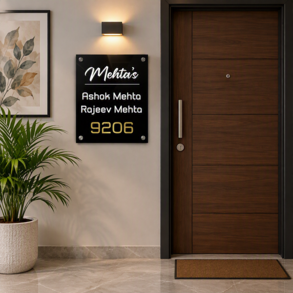 Mehta s Black Acrylic House Nameplate