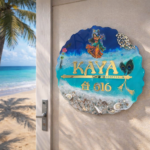 Ocean Theme Premium Radha Krishna Resin Nameplate 6