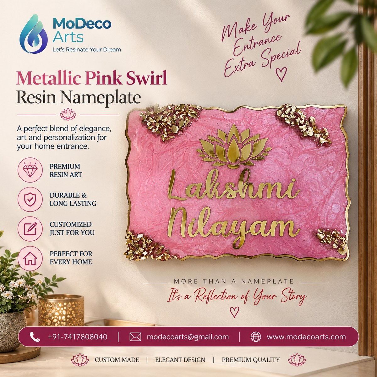 Pink Swirl Resin Nameplate