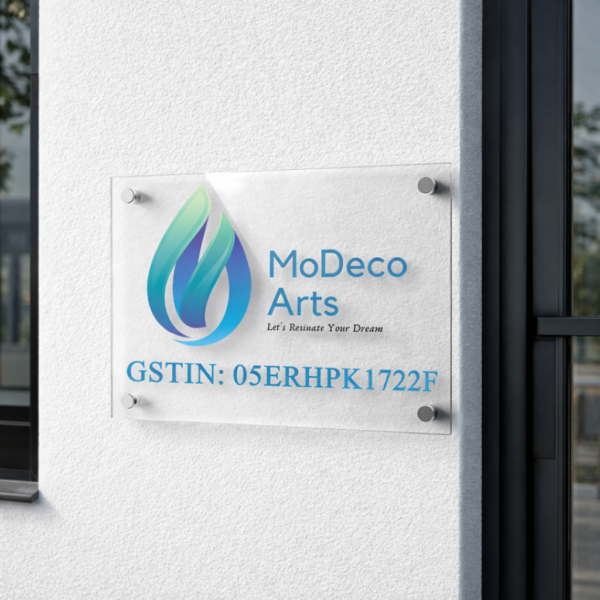 Transparent Acrylic UV Printed GST Nameplate 1