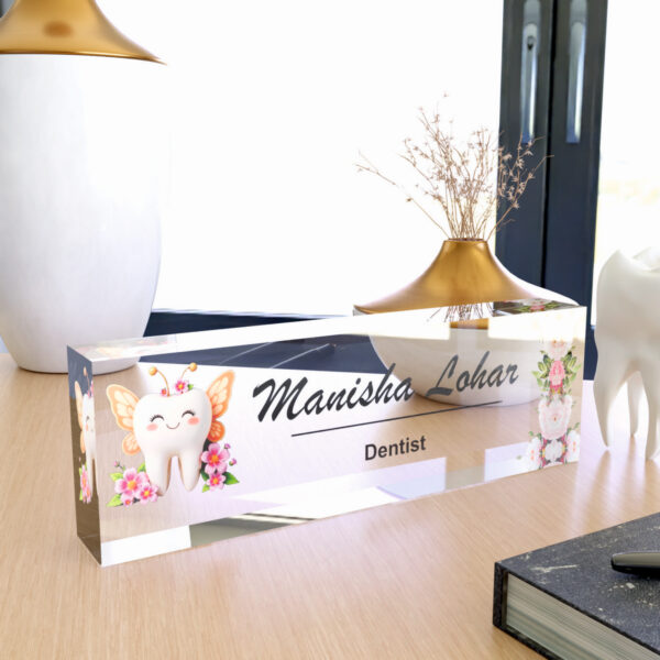 🦷 Dentist Angel Tooth Design Acrylic Professional Desk Nameplate