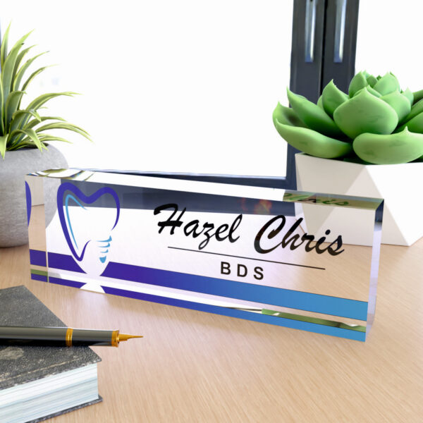 🦷 Dentist Blue Logo Design Acrylic Professional Desk Nameplate