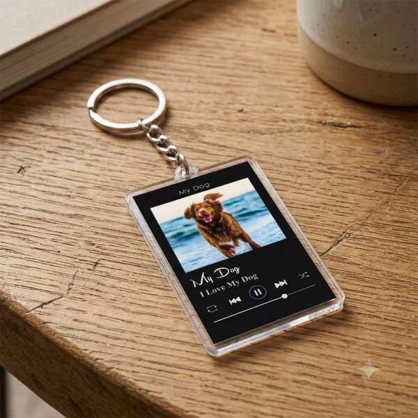 Custom Dog Photo Music Plaque Keychain Personalized Pet Keychain 1