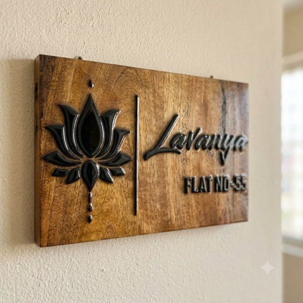 Divine Lotus Lavanya Wooden House Nameolate 1