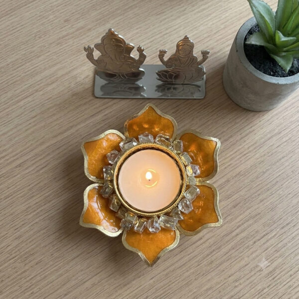 Resin tea Light Holder Subh Labh Subh LabhTea Light Holder Festive Decor Holder Diwali Decor Holder