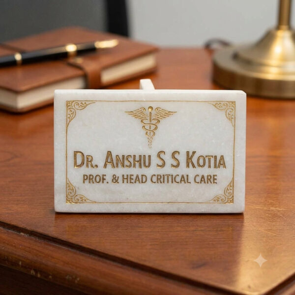 Doctor’s Professional Designation White Marble Desk Nameplate