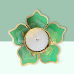 Floral Theme Metallic Green Tealight Candle Holder 1