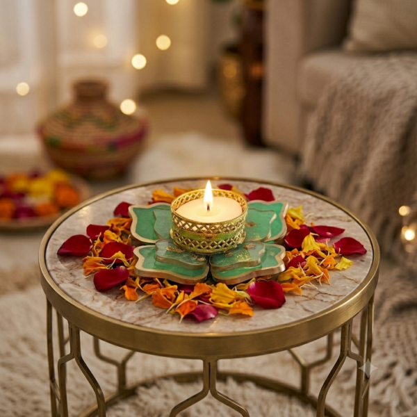 Floral Theme Metallic Green Tealight Candle Holder 2