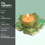 Floral Theme Metallic Green Tealight Candle Holder 3