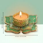 Floral Theme Metallic Green Tealight Candle Holder 4
