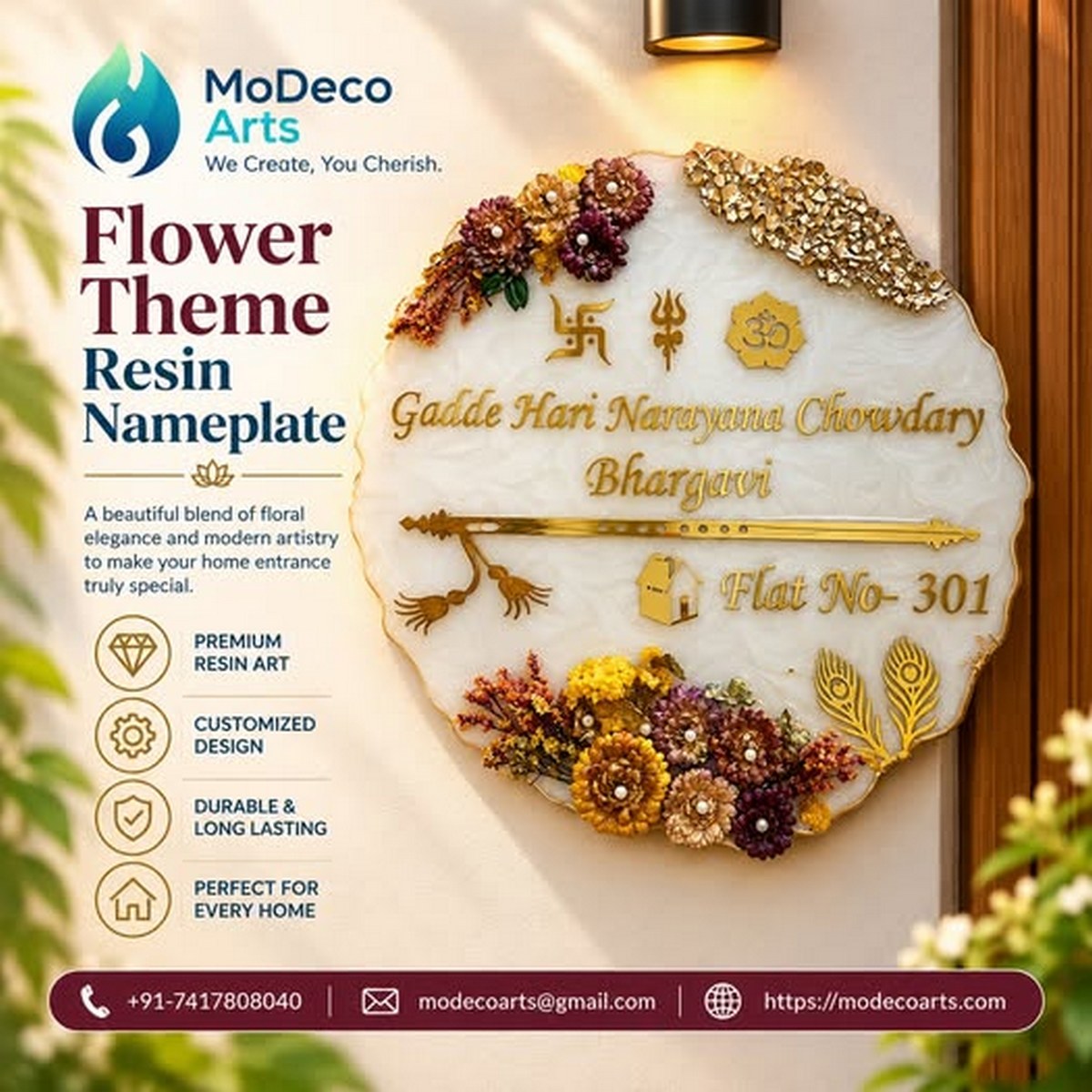 Flower Theme Resin Nameplate