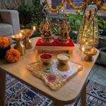 Handmade Resin Pooja Platter with Gold Foil & Pressed Flowers 2