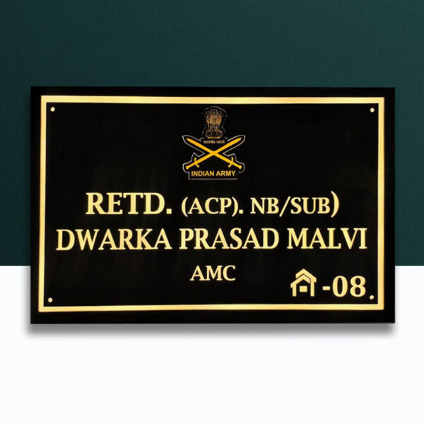 Indian Army Black Acrylic LED Nameplate