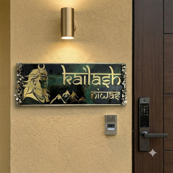 Kailash Niwas Theme Shiva Resin House Nameplate