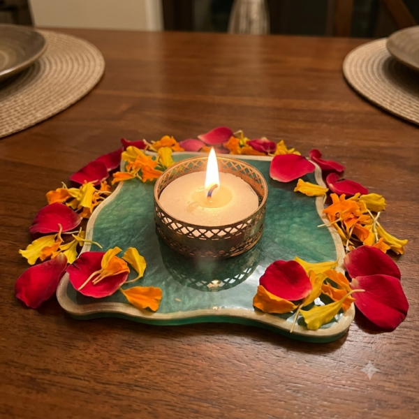Metallic Green Casted Tealight HoldeaTealight Holder Pooja Holder Diwali Decor Candle Holder Festive Decorr