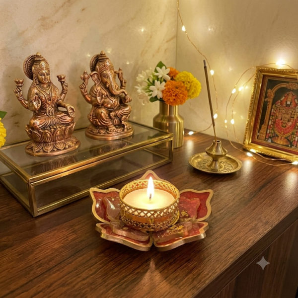Metallic Red Tealight Candle Holder for Temple 1