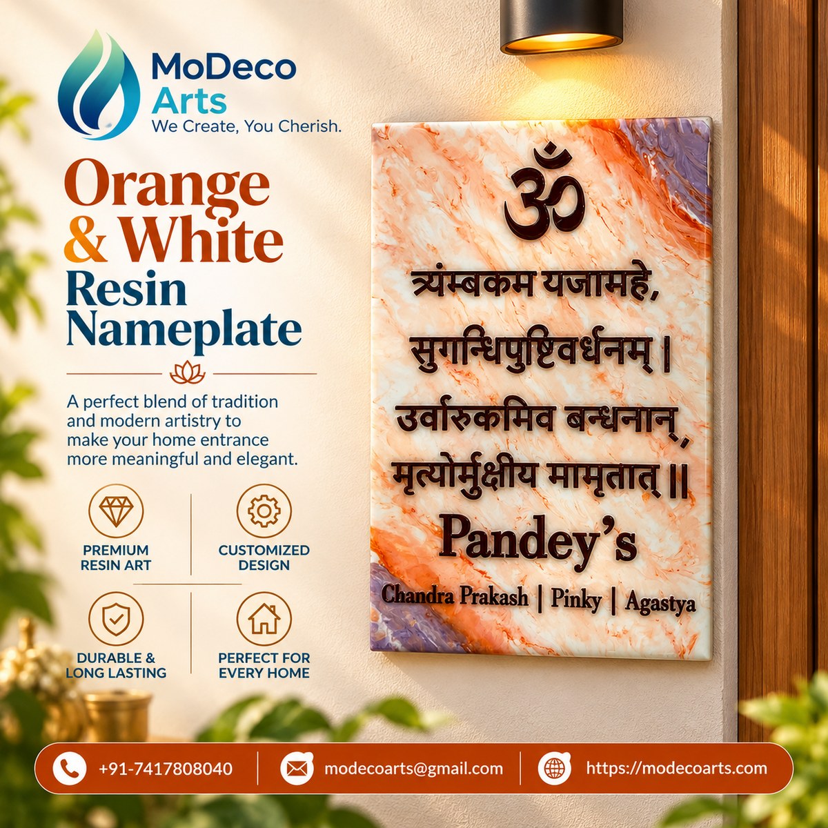 Orange & White Resin Nameplate