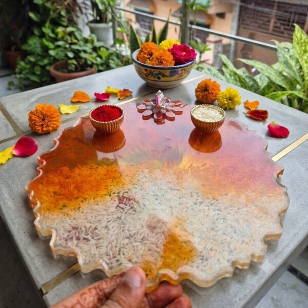 Premium Resin Pooja Platter with Ganesha Accent 1