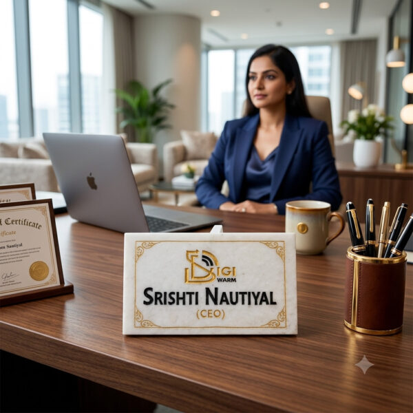 Professional Designation White Marble Desk Nameplate 1
