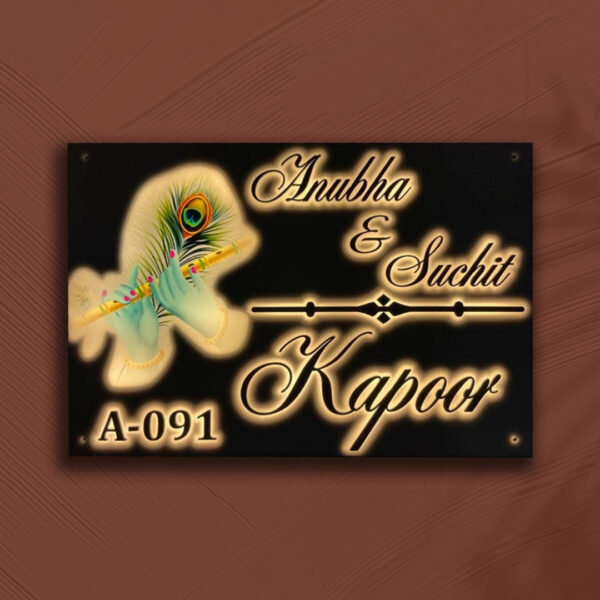 Radha Krishna Black Acrylic LED Nameplate 1