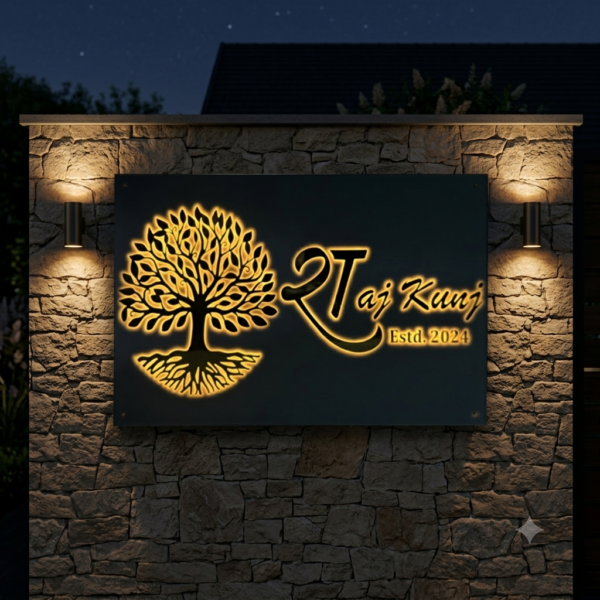 Raj Kunj White Acrylic LED Nameplate