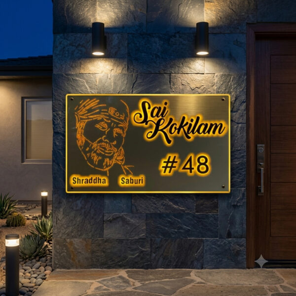 Sai Theme Black LED House Nameplate